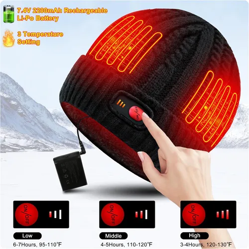 Vista 3 de Svpro Gorro con calefacción a batería - Gorro de invierno cálido recargable