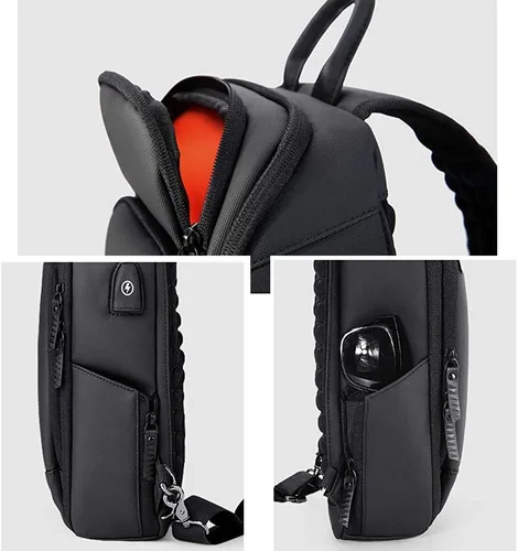 Vista 8 de YUKABAN Bolso bandolera bandolera con puerto de carga USB, resistente al agua, para hombres y mujeres, Negro -, Ciclismo