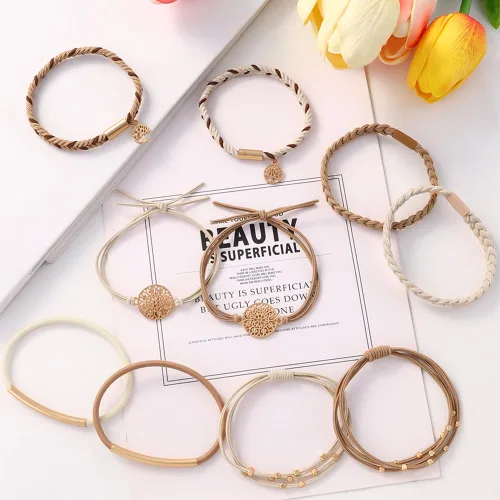 Vista 7 de DIYDEC 10 Ligas para el Cabello Pulsera para Mujeres 5 Estilos Suaves Trenzadas Boho Bandas para el Cabello Elásticas Sin Daño Ligas para el Cabello