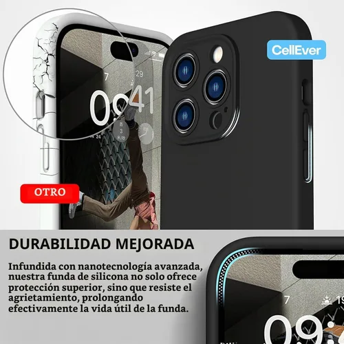 Vista 3 de CellEver Funda de silicona resistente para iPhone 14 Pro [protección de cámara] [revestimiento antiaceite] protección militar contra caídas Negro