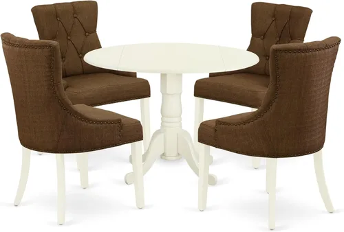 Vista 15 de East West Furniture DLFR5-BLK-02 - Juego de mesa de comedor moderno de 5 piezas, incluye una mesa redonda de madera con gotas y 4 sillas tapizadas