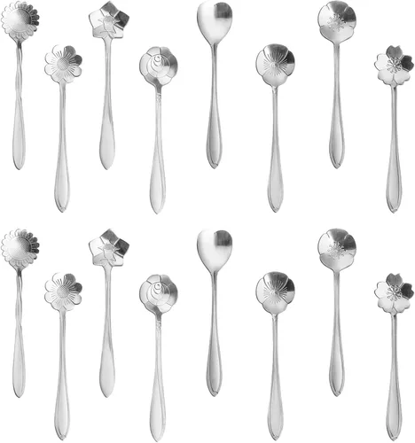 Vista 8 de NMQLX Juego de cucharas de postre, 6-16 cucharas de acero inoxidable con forma de flor de 7 pulgadas, cuchara de frutas para helado para el hogar