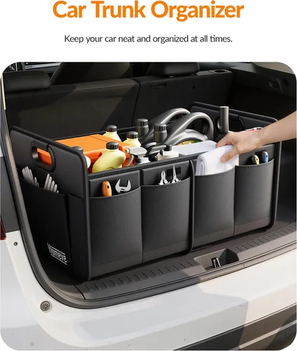Vista 3 de Homeve Organizador de maletero de coche, organizador plegable de múltiples compartimentos, negro, 2 compartimentos, pequeño