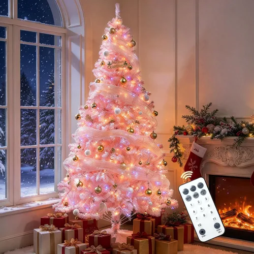 Vista 10 de Árbol de Navidad preiluminado de 7.5 pies, color negro, 1500 puntas