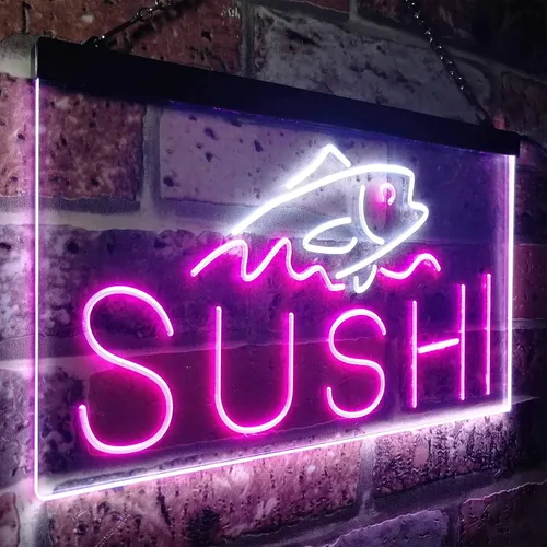 Vista 22 de ADVPRO Sushi Fish Sashimi Restaurant - Letrero de neón LED de doble color, azul y rojo, 12 x 8.5 pulgadas, st6s32-i3334-br