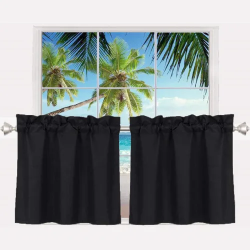 Vista 46 de Pickluc Cortina opaca de cocina de 20 pulgadas de largo, con bolsillo para barra, cortinas para ventanas pequeñas en sala de estar, sótano Beige