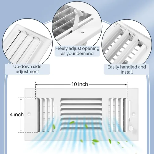 Vista 5 de Zonon 1 cubierta de ventilación de techo de 10 x 4 pulgadas, 3 vías para pared lateral, pared lateral, cubierta de ventilación de aire Blanco