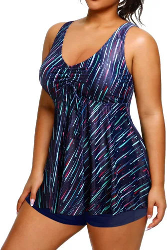 Vista 3 de Daci Traje de baño tankini de talla grande para mujer, traje de baño fluido con control de abdomen corto de dos piezas