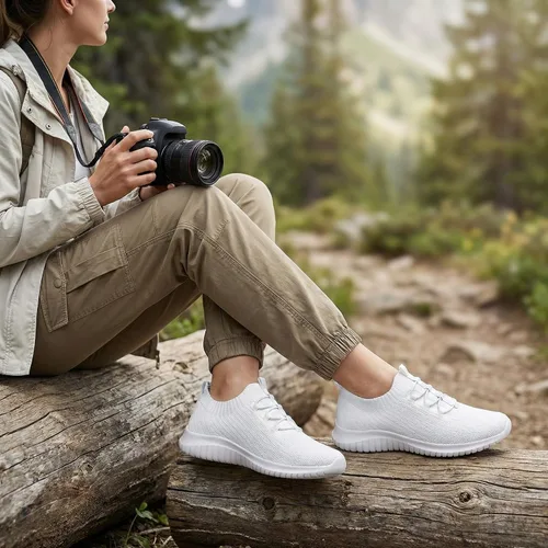 Vista 2 de TIOSEBON - Zapatos de caminar sin cordones para mujer, ligeros, casuales, para correr A/Todo Blanco