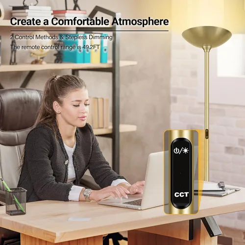 Vista 3 de Lámpara de pie regulable, dorado, 30W 3000LM LED Torchiere Control remoto y táctil, poste alto de 71 pulgadas, cielo moderno, sala de estar