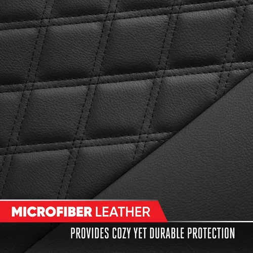 Vista 6 de Motor Trend - Cojín de asiento trasero, funda de piel sintética con costuras en diamante para automóvil, camión y SUV, acolchado, impermeable, Negro