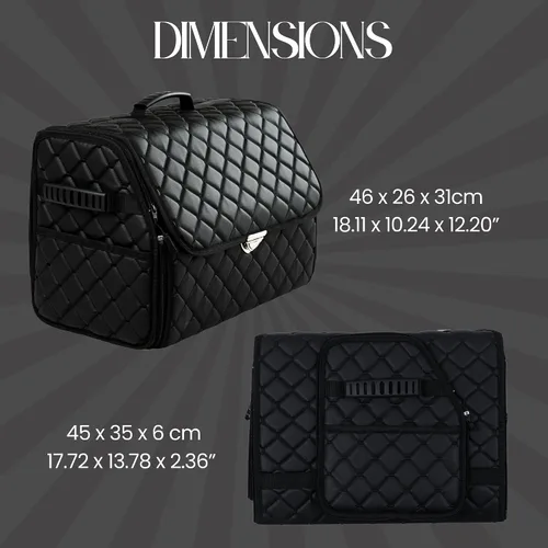 Vista 2 de Organizador de maletero de cuero con tapa para SUV y más, organizador de coche plegable, organizadores de coche y almacenamiento con bolsillos