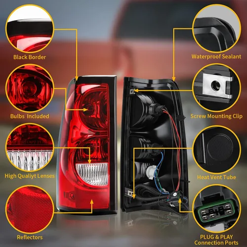 Vista 4 de Ensamble de luz trasera Tektend compatible con Chevy Silverado 1500 2500 3500 de 2003 2004 2005 2006, lámparas de freno traseras