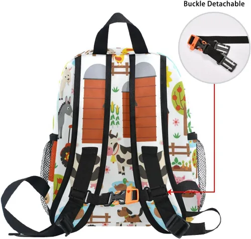 Vista 5 de Mochila personalizada con nombre para niños, animales de granja, vaca, cerdo, oveja, caballo, burro, mochila para viajes de guardería, bolsas