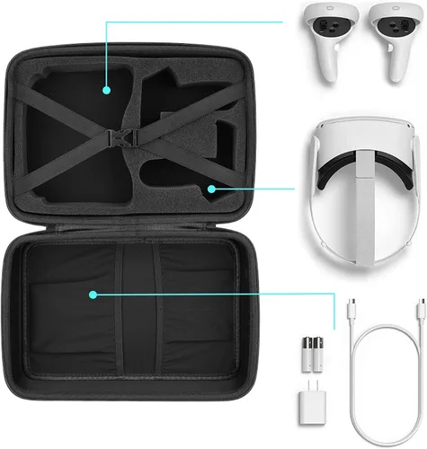 Vista 4 de RHCOM Portable VR Storage Case Compatible with Oculus Quest 2 All-in-One VR Gaming Headset and Touch Controllers. with Silicone Face Cover, Lens