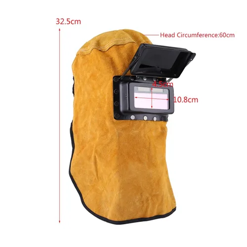 Vista 2 de Casco de soldadura con capucha de soldador de cuero, máscara de soldadura ajustable, casco de soldadura con lente de filtro de oscurecimiento