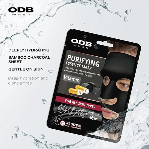 Vista 2 de ODB - Máscara facial de hoja de esencia de carbón para hombres barbudos, paquete de 24 mascarillas faciales hidratantes de aloe y vitamina
