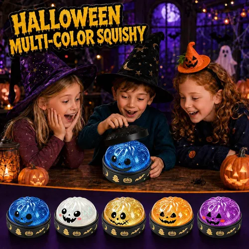 Vista 7 de Halloween Themed Squishy Dumpling Toy with Gift Box, Giant Spooky Face Squishy Dumpling, Stretchable Squeeze Stress Ball Fidget Sensory Toy for