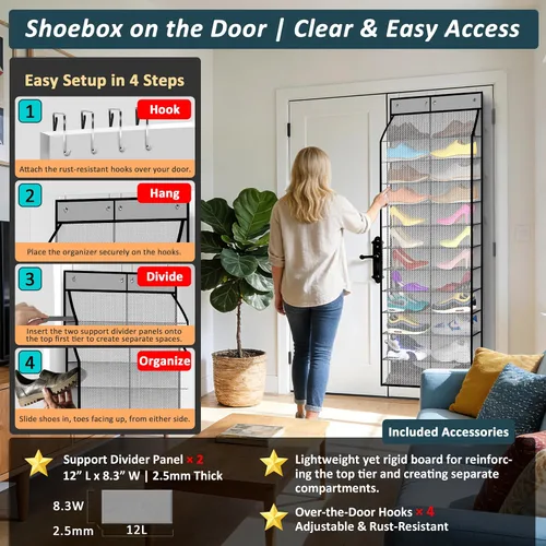 Vista 5 de Kotkn Organizador de zapatos para la puerta de 24 pares para la familia y los niños, de doble cara Almacenamiento colgante para tenis, botas