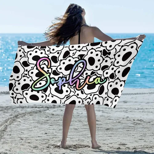 Vista 17 de Artsadd Toalla de playa personalizada con nombre, toallas de playa personalizadas con puntos azules y flores, toallas de playa con nombre
