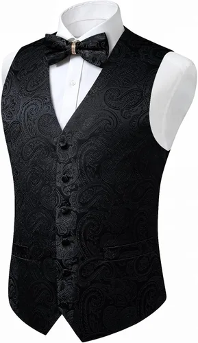 Vista 2 de DiBanGu Conjunto de chaleco de corbata y corbatín para hombre, chaleco de Negro