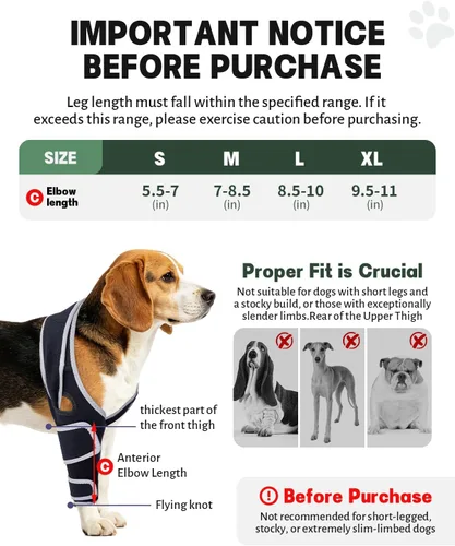 Vista 9 de Soporte de pierna delantera para perro para pierna izquierda o derecha, manga de soporte de codo canino con neopreno SBR transpirable y soporte