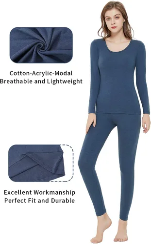 Vista 3 de Ropa interior térmica para mujer Térmicas largas Johns Set cuello redondo capa base ligera suave