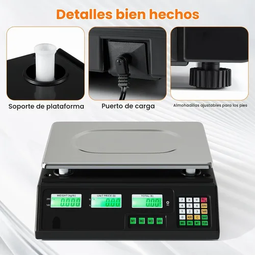 Vista 9 de Goplus Báscula de cálculo de precios de 88 lb/40 kg, báscula digital comercial de alimentos con función de conteo, plataforma de acero inoxidable