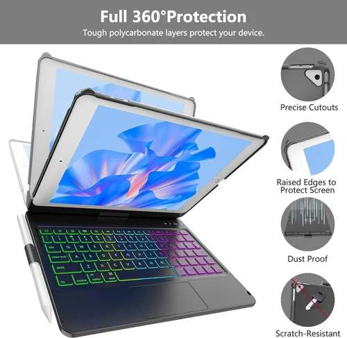 Vista 5 de COO Funda con teclado para iPad 10.2" 9ª/8ª/7ª generación, para iPad Air 10.5" (3ª generación) / para iPad Pro 10.5", con retroiluminación de 10