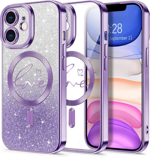 Vista 60 de Hython Funda para iPhone Air con purpurina, compatible con MagSafe Love Heart fundas magnéticas transparentes para teléfono para mujeres y niñas