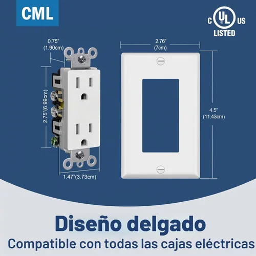 Vista 6 de CML - Paquete de 50 tomas de corriente de 15 amperios resistentes a manipulaciones, certificación UL