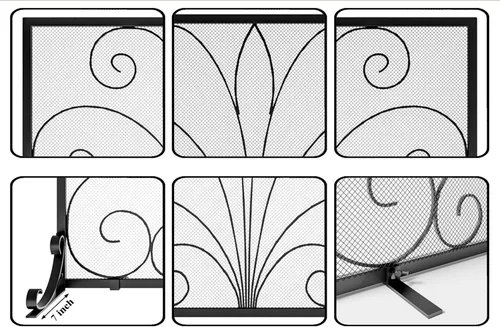 Vista 6 de Fire Beauty Pantalla para chimenea, hierro forjado hecho a mano, malla de metal para fuegos de horno, protector de chispas seguro, accesorios
