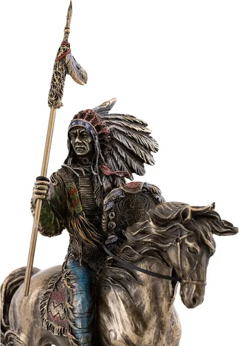 Vista 5 de Top Collection Mandan Indian Chief Statua - Escultura nativa americana en bronce fundido en frío de alta calidad, figura coleccionable de la tribu
