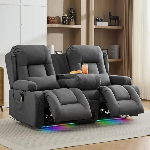 Vista 34 de TUNYI Wall Hugger - Sofá reclinable con consola, sofá biplaza reclinable eléctrico para autocaravana con masaje y Beige