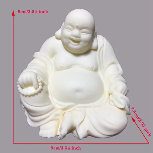 Vista 2 de Estatua de Buda riendo blanca para decoración de oficina en casa, pequeña figura de Buda para Feng Shui, buena suerte, riqueza y felicidad