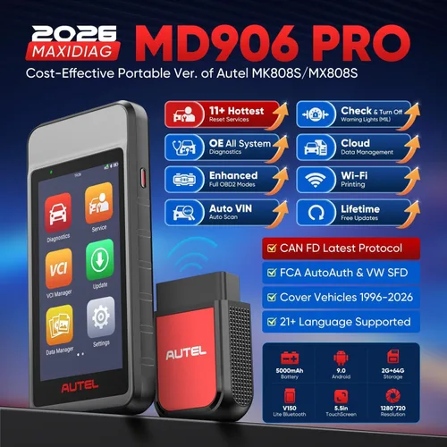 Vista 2 de Autel Scanner MaxiDiag MD906 PRO, diagnóstico para todos los sistemas, servicio 11, CAN FD 2026 MD906PRO Same as MD909 PRO, BT Lite of MK808S