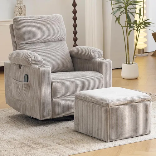 Vista 31 de Sillón reclinable eléctrico con balanceo para guardería con apoyabrazos ajustables, silla de lactancia con función de masaje y calor, reclinable