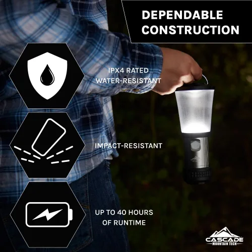 Vista 2 de Cascade Mountain Tech Linterna LED plegable IPX4 resistente al agua con 4 modos de luz, paquete de 3, negro/plateado