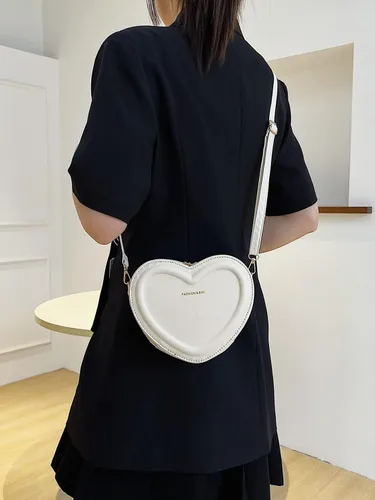 Vista 8 de Bolso de hombro cruzado con forma de corazón, bolso de hombro de piel sintética para mujer