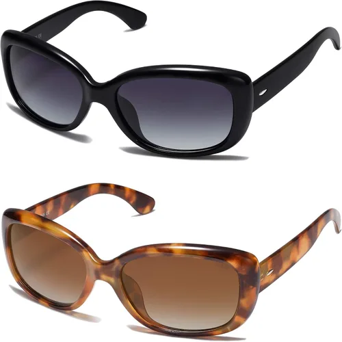 Vista 2 de SOJOS Gafas de sol cuadradas vintage para mujer con protección UV polarizada, marco Havana