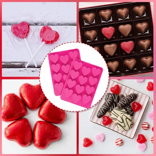 Vista 5 de 4 moldes de silicona en forma de corazón, molde de caramelo para el día de San Valentín, moldes de chocolate para San Valentín, corazón, chocolate