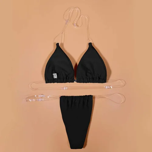 Vista 6 de Joyhas Bikini de tirantes transparentes para mujer, conjunto de bikini de teñido anudado, traje de baño triangular, tirantes transparentes