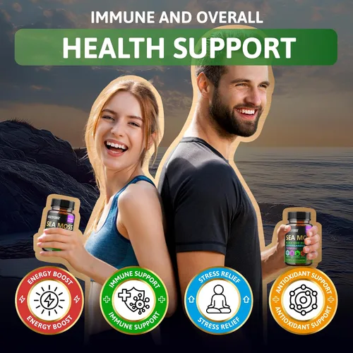 Vista 6 de Cápsulas de musgo marino irlandés Organic Seamoss 3000 mg Cápsulas de aceite de semilla negra 2000 mg Ashwagandha Suplementos 1000 mg de cúrcuma
