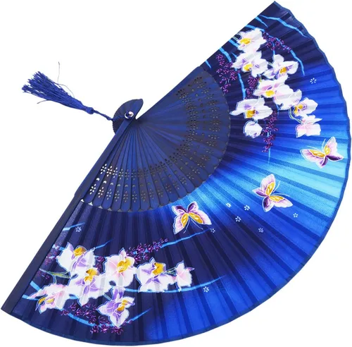 Vista 2 de Abanico plegable de mujer, de 8.27 pulgadas, estilo chino/japonés, estilo retro vintage