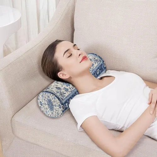 Vista 5 de Kigai Blue White Print Cervical Pillow for Neck Pain Relief Neck Roll Memory Foam Bolster Pillow for Legs Bed Head Back Sleeping Support
