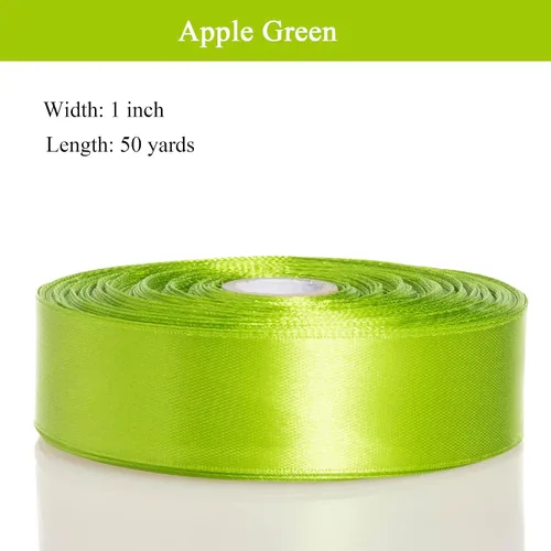 Vista 3 de YASEO - Cinta de satén sólido verde manzana de 1 pulgada para envolver regalos, 50 yardas Soft, Satiny, Colorfast, Polyester Fabric, Ease of Use
