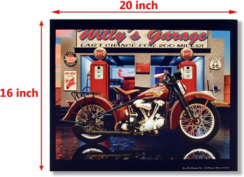 Vista 2 de Impact Posters Gallery Póster de Harley Davidson Willy's Garage Vintage Motorcycle Route 66 para pared (16 x 20 pulgadas)