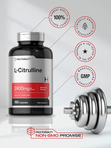 Vista 5 de Horbaach L Citrulina Suplemento para hombres y mujeres 2400 mg 180 cápsulas Máxima fuerza y forma libre Sin OMG, sin gluten
