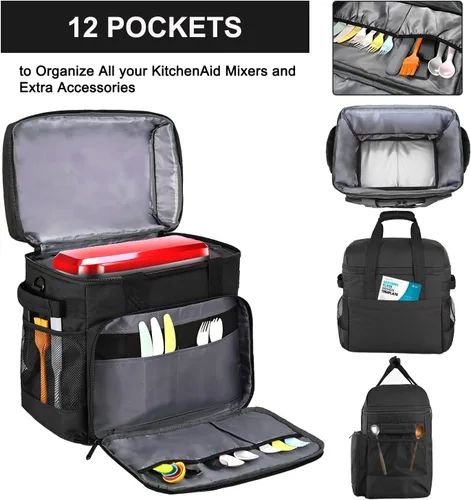 Vista 4 de LEFOR·Z Bolsa mezcladora de pie compatible con mezcladores KitchenAid (6-8 cuartos de galón), mezclador acolchado, funda de transporte de viaje