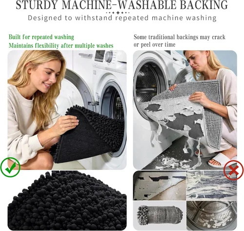 Vista 6 de Yimobra Alfombras de Baño Antideslizantes Lavables - Alfombra de Baño de Chenilla Ultra Suave Absorbente, Alfombra Peluda de Secado Rápido para Negro